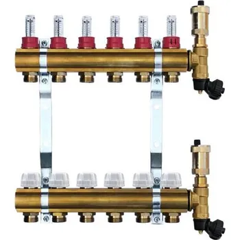 rozdělovač topení Mosazný rozdělovač s automatickým odvzdušněním - 6 cestný