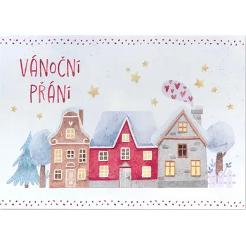 Albi Hrací vánoční přání do obálky roztomilé zasněžené domky 14,8 x 21 cm