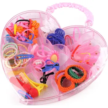 Náramek Sada vlasových ozdob a gumiček v boxu, malé, 1 mix srdce