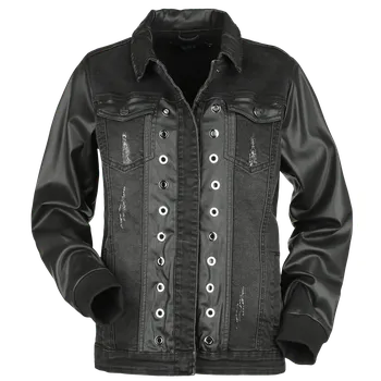 Dámská casual bunda Džínsová bunda z Black Premium by EMP - Jeans Jacket With Faux Leather Details - Ženy - černá