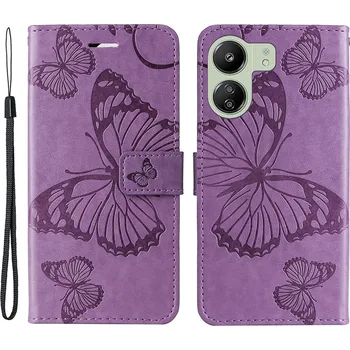 Pouzdro na mobilní telefon Big Butterfly knížkové pouzdro na Xiaomi Poco C65/Redmi 13C - fialové