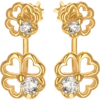 Náušnice Argento 66855 Pozlacené stříbrné náušnice dvojité - čtyřlístek, čiré kulaté zirkony