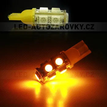 Autožárovka LED T10 - 9 x LED SMD ŽLUTÉ - bezpaticové, 1ks (Parkovací světlo T10 - 9 x LED SMD - bezpaticové, 1ks)
