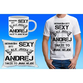 Pánské tričko ANDREJ dárkový set se jménem M (tričko, polštářek a hrneček se jménem)