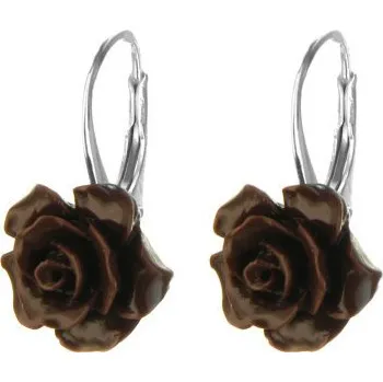 Náušnice Argento 64034 Stříbrné náušnice růžička - hnědá glazura