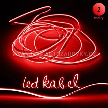 LED páska Svítící elektrický drát - kabel, 2m, barva červená, 12V (Svítící drát, barva červená, délka 2m)