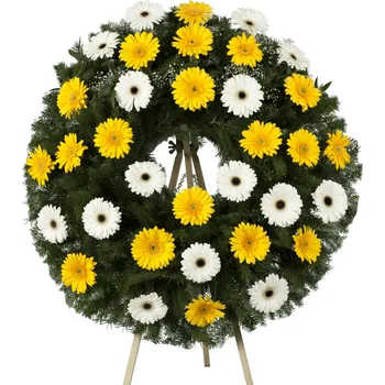 Věnec Smuteční věnec barevné gerbery žluté 35 květů (+567 Kč)