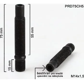 Šroubek na kolo Kolový Svorník M14x1,5x55+15+15mm, oboustranný závit, černý, celková délka 75mm (Kolový šteft)
