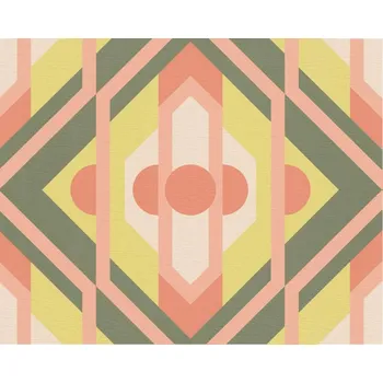Tapeta Vliesová tapeta retro, geometrická - zelená, červená 395313 / Tapety na zeď 39531-3 retro Chic (0,53 x 10,05 m) A.S.Création