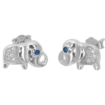 Náušnice Argento 66433 Stříbrné náušnice - slon, modrý kulatý zirkon, čiré kulaté zirkony