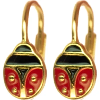 Náušnice Argento 66607 Pozlacené stříbrné náušnice - beruška, červená glazura, černá glazura