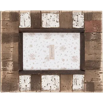 Rám na obraz Bílo-hnědý dřevěný fotorámeček - 20*2*25 cm / 10*15 cm