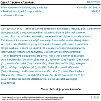 ČSN EN ISO 54321 - Půdy, upravený bioodpad, kaly a odpady - Rozklad frakcí prvků rozpustných v lučavce královské - Tisk