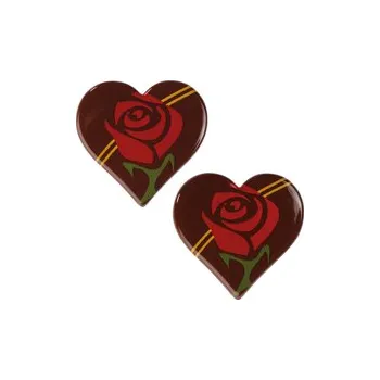 Cukrovinka Čokoládová dekorace - SRDÍČKA s růží / 160 ks