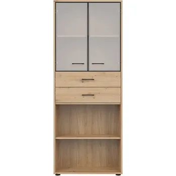 police Vitrína BELLARMINO 2W2S/200, dub artisan/černý mat + vyzvednutí ZDARMA