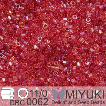 Korálek Korálky Miyuki Delica (fazetované) 11/0. Barva Light Cranberry Lined Topaz Luster Cut DBC0062. Balení 5g.