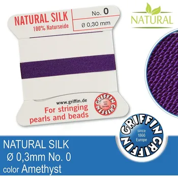 Nit Hedvábná nit s jehlou GRIFFIN síla nitě 0,3mm No.0 délka 2m. Barva Amethyst