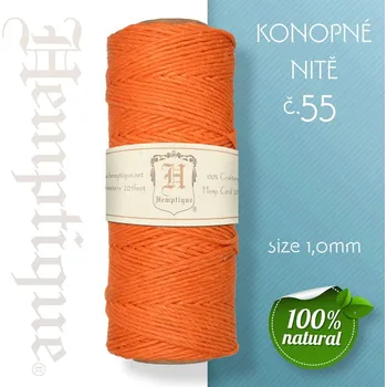 Nit Konopná nit HEMP CORD síla nitě 1,0mm. METRÁŽ Barva č.55 Oranžová
