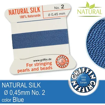 Nit Hedvábná nit s jehlou GRIFFIN síla nitě 0,45mm No.2 délka 2m. Barva Blue