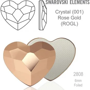 Náramek SWAROVSKI 2808 Heart Flat Back Foiled velikost 6mm. Barva Crystal Rose Gold