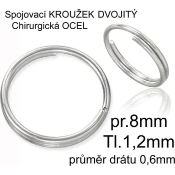 Materiál na výrobu šperku Spojovací kroužek DVOJITÝ. Materiál CHIRURGICKÁ OCEL 316l.. Průměr 8,0mm 1,2mm.