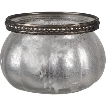 Svícen Šedo-stříbrný skleněný svícen na čajovou svíčku - Ø 9*6 cm