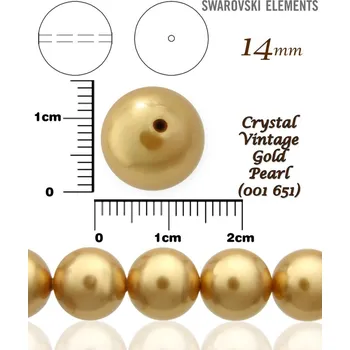 Korálek SWAROVSKI 5811 Voskované Perle barva CRYSTAL VINTAGE GOLD PEARL 651 velikost 14mm.