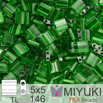 Korálek Korálky MIYUKI tvar TILA BEADS velikost 5x5mm. Barva TL-146 Transparent GREEN. Balení 5g.