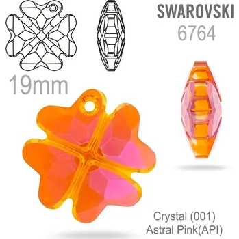 Dětské navlékací korálky SWAROVSKI 6764 CLOVER Pendant barva Crystal (001) Astral Pink (API) velikost 19mm.