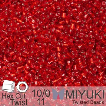 Korálek Korálky Miyuki Hex Cut Twisted Bugle 2,2x2,2mm. Barva 11 Silverlined Ruby. Balení 5g.