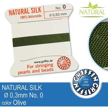 Nit Hedvábná nit s jehlou GRIFFIN síla nitě 0,3mm No.0 délka 2m. Barva Olive