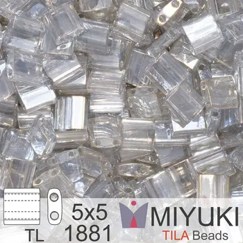 Korálek Korálky MIYUKI tvar TILA BEADS velikost 5x5mm. Barva TL 1881 Transparent Silver Gray Gold Luster. Balení 5g.