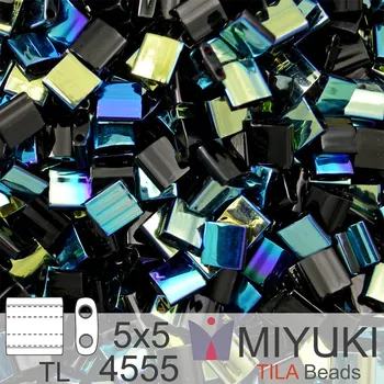 Korálek Korálky MIYUKI tvar TILA BEADS velikost 5x5mm. Barva TL-4555 Jet/AB . Balení 5g.