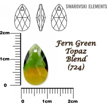 Drahý kámen SWAROVSKI Pear-Shaped 6106 barva FERN GREEN TOPAZ BLEND velikost 16mm.