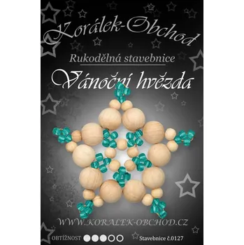Dětské navlékací korálky STAVEBNICE Vánoční HVĚZDY číslo 127. Stavebnice z dřevěných korálků v přírodní a smaragdové barvy obsahuje materiál na 3Ks VÁNOČNÍCH HVĚZD.