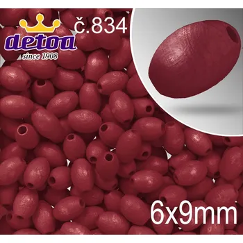 Dětské navlékací korálky Korálky dřevěné velikost 1177 pr.6x9mm.Barva 834 vínová. Balení 30 kusů v sáčku.