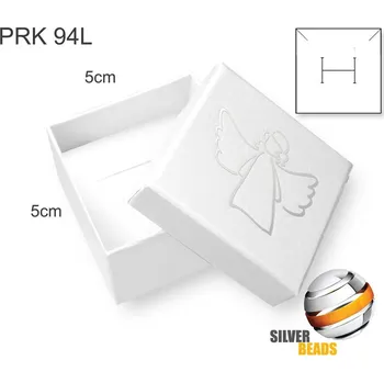 Dárková krabička Krabička na šperky. Materiál papír s potiskem . Ozn. PRK 94L. Barva BÍLÁ s potiskem anděla (stříbrná barva).