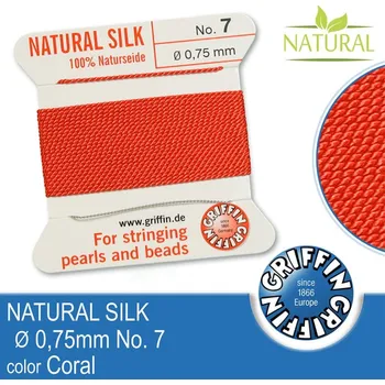 Nit Hedvábná nit s jehlou GRIFFIN síla nitě 0,75mm No.7 délka 2m. Barva Coral