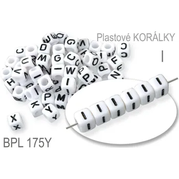 Dětské navlékací korálky Korálky plastové KOSTIČKA. Písmeno I. Velikost 6,0x6,0mm. Ozn. BPL 175Y. Balení 10Ks.