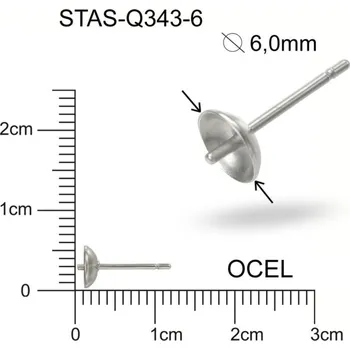 Materiál na výrobu šperku Puzeta s půlkulatým lůžkem a hrotem 6mm CHIRURGICKÁ OCEL ozn.-STAS-Q343 6