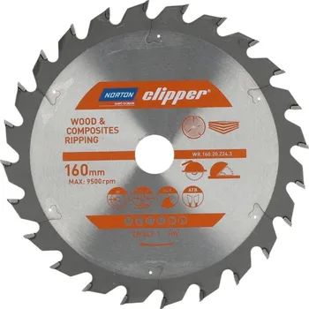 Řezný kotouč NORTON-CLIPPER Kotouče na dřevo 160x2.8mm /1.8x20mm Norton Clipper TCT WOOD RIPPING