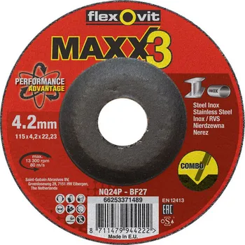 Řezný kotouč NORTON-CLIPPER Kotouč tvar BF 27 pro broušení pro kov, nerezová ocel 115x4.2x22.23mm Flexovit MAXX 3