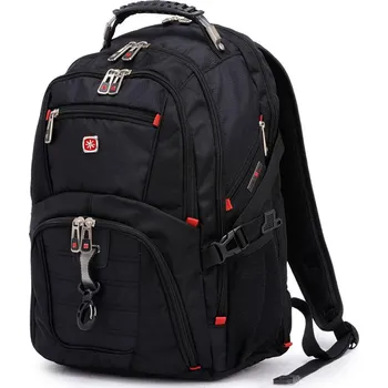 Městský batoh Multifunkční velký batoh s přihrádkou na notebook, 40l, USB zásuvka a 3,5" mini jack, 1680D balistický nylon, černý (Velký multifunkční turistický batoh)