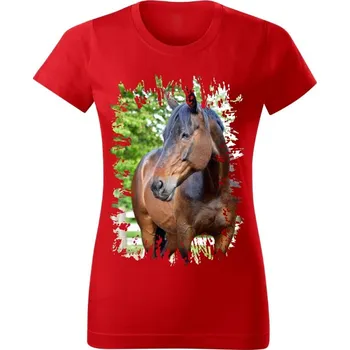 Dámské tričko Moon River Dámské tričko s koněm č.04 Červené XXL (koňské koně kůň hlava)
