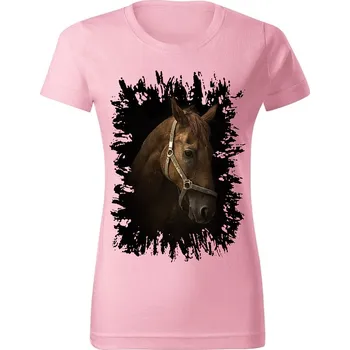 Dámské tričko Moon River Dámské tričko s koněm č.02 Světle růžové S (koňské koně kůň hlava)