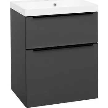 Koupelnový nábytek EBS Nevio Skříňka s černým úchytem + umyvadlo 61 cm, antracitově šedá NEVIO61CS