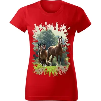 Dámské tričko Moon River Dámské tričko s koněm č.03 Červené 3XL (koňské koně kůň hlava)