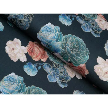 Teflonová látka na ubrusy TF-060 Modré a červené růže na tmavě modrém - šířka 155 cm