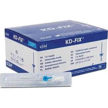 Injekční jehla KD Medical Intravenózní kanyla KDM s křidélky a portem 50 ks 22G modrá 0.9 x 25 mm