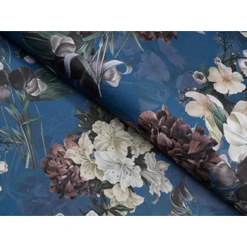 Teflonová látka na ubrusy TF-061 Květiny na modrém - šířka 155 cm
